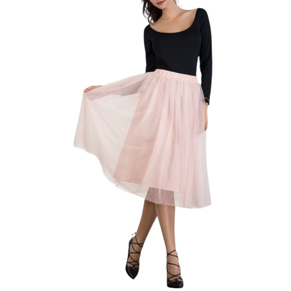 NEW Joeoy Mesh Tulle Midi Skirt XL Pink Layered Fairycore Whimsagoth Barbie